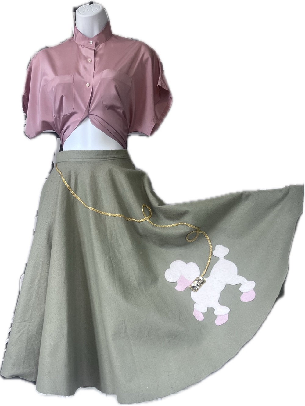 Vintage 1950s Grey Poodle Skirt. Full circle skirt with side Talon zipper.